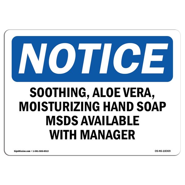 OSHA Notice Sign, 3.5" Height, SOOTHING Aloe VERA Moisturizing Hand Soap Sign, Landscape, 10PK